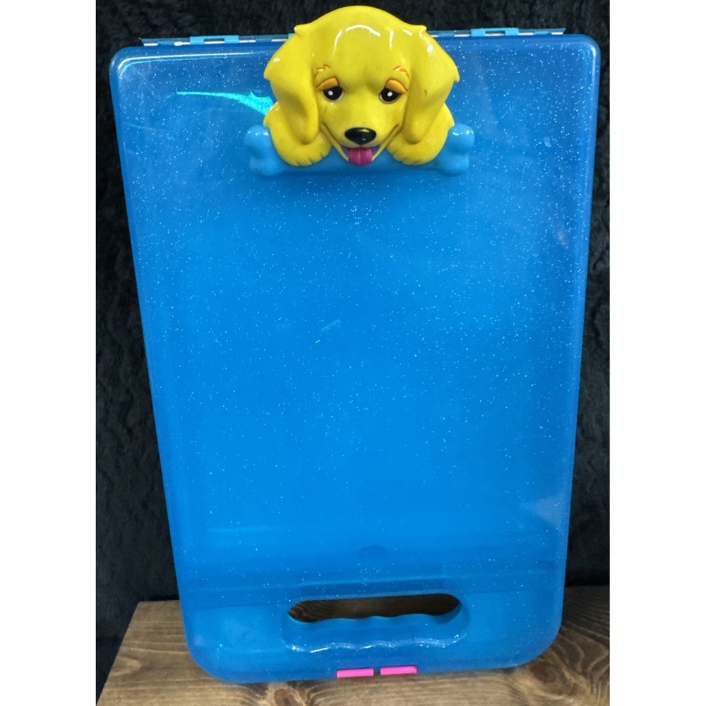 Vintage Be Creative Lisa Frank Yellow Puppy Blue Glitter Clipboard Caddy Shipped